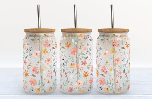Wildflower-16oz Glass Tumbler w/ Strawl