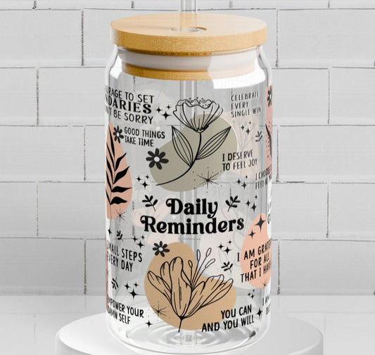 Affirmations - 16oz Glass Tumbler w/ Straw