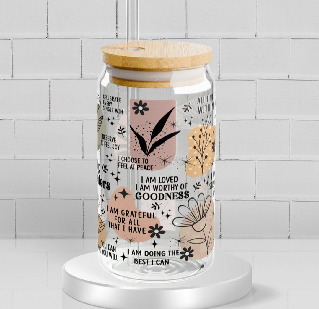 Affirmations - 16oz Glass Tumbler w/ Straw