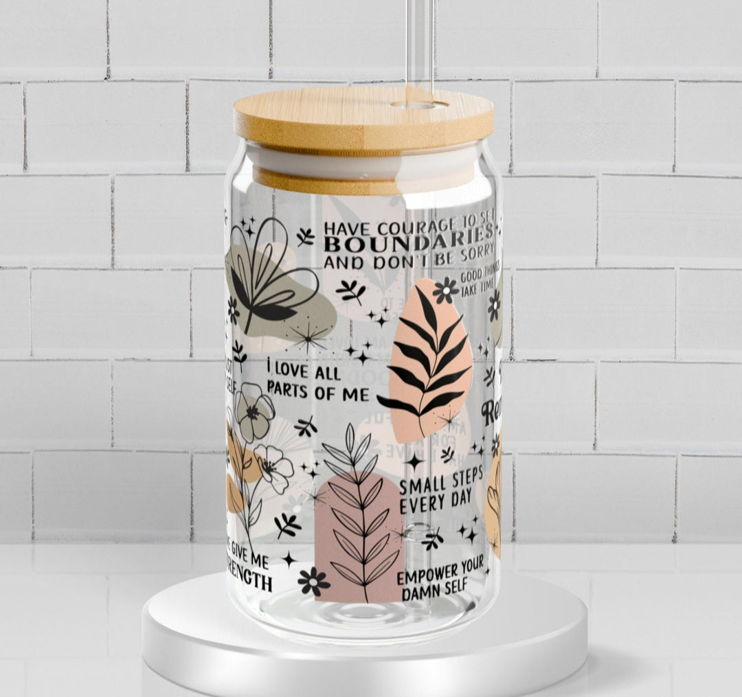 Affirmations - 16oz Glass Tumbler w/ Straw