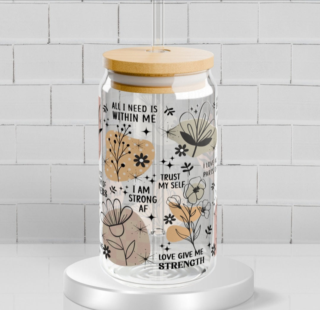 Affirmations - 16oz Glass Tumbler w/ Straw