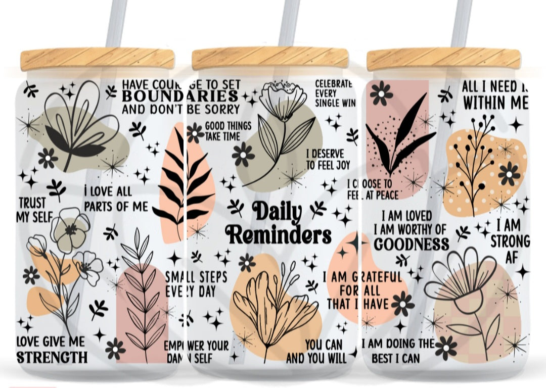 Affirmations - 16oz Glass Tumbler w/ Straw