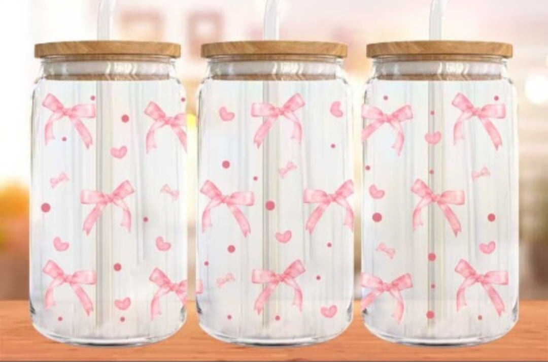 Dainty Bows - 16oz Glass Tumbler w/ Straw