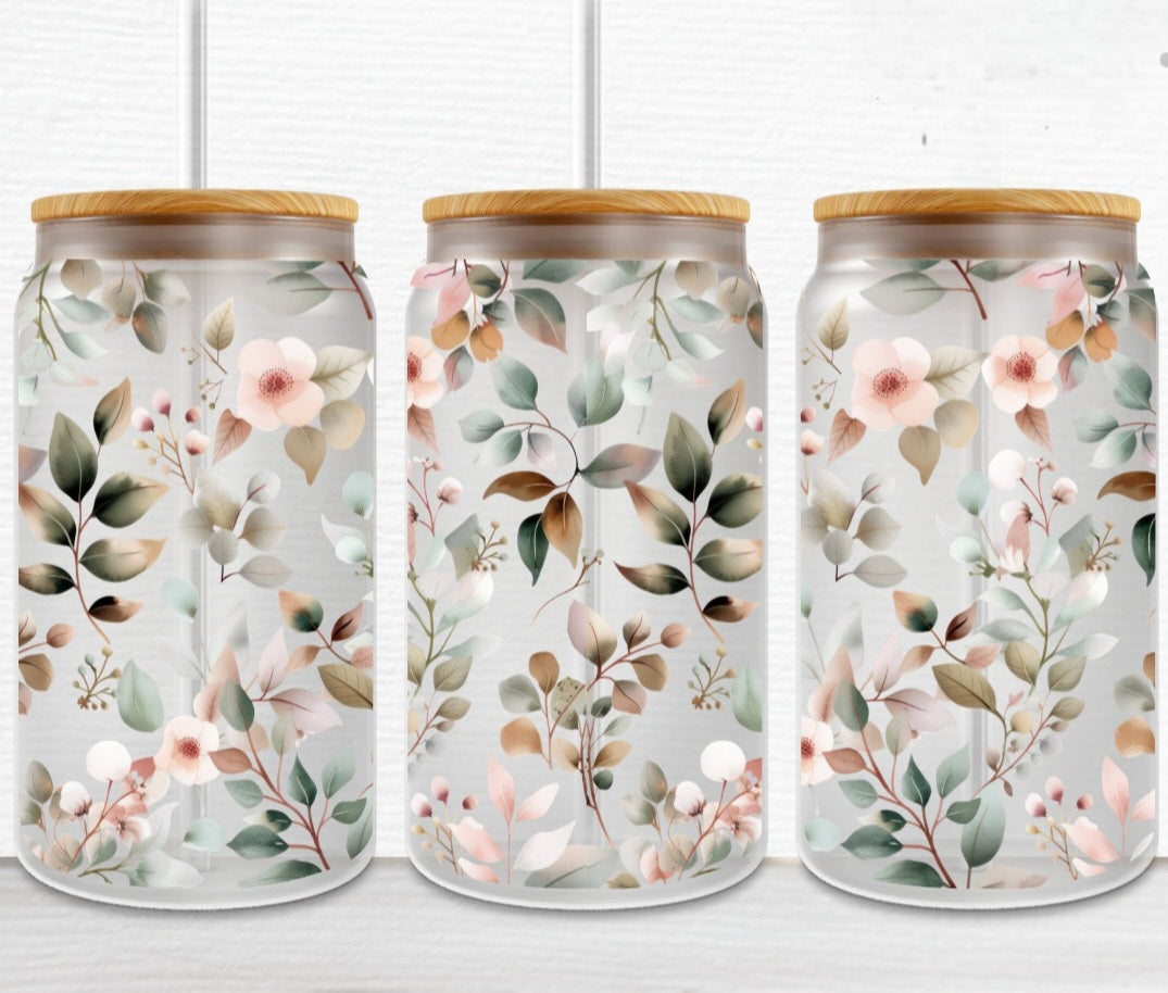 Dainty Wildflowers- 16oz Glass Tumbler w/ Straw