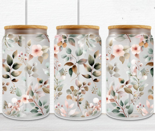 Dainty Wildflowers- 16oz Glass Tumbler w/ Straw