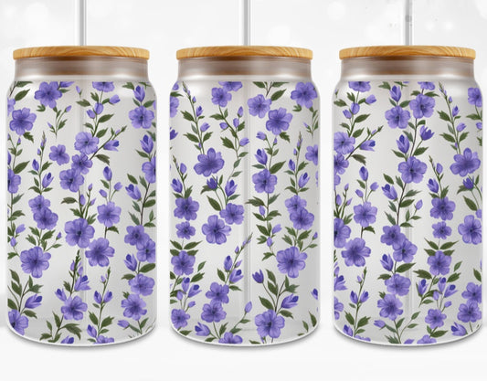 Purple Blooms - 16oz Glass Tumbler w/ Straw