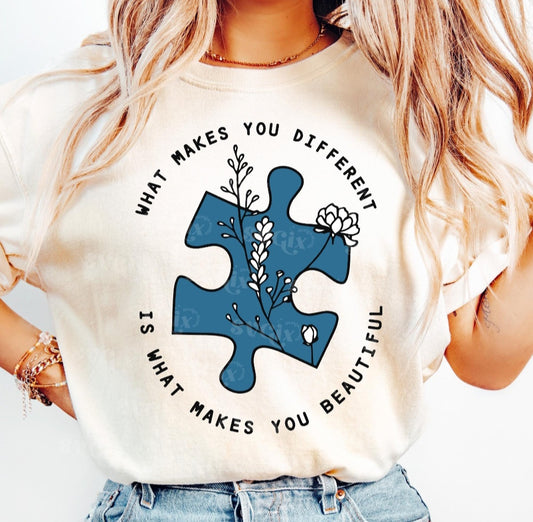 What Makes You Different Makes You Beautiful- Blue Puzzle Pieces