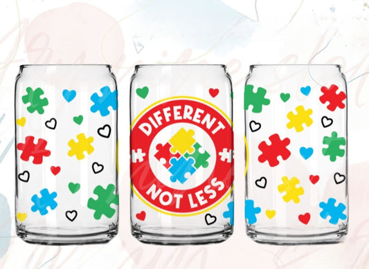 Different Not Less - 16oz Frosted Glass Can w/ Bamboo Lid & Straw