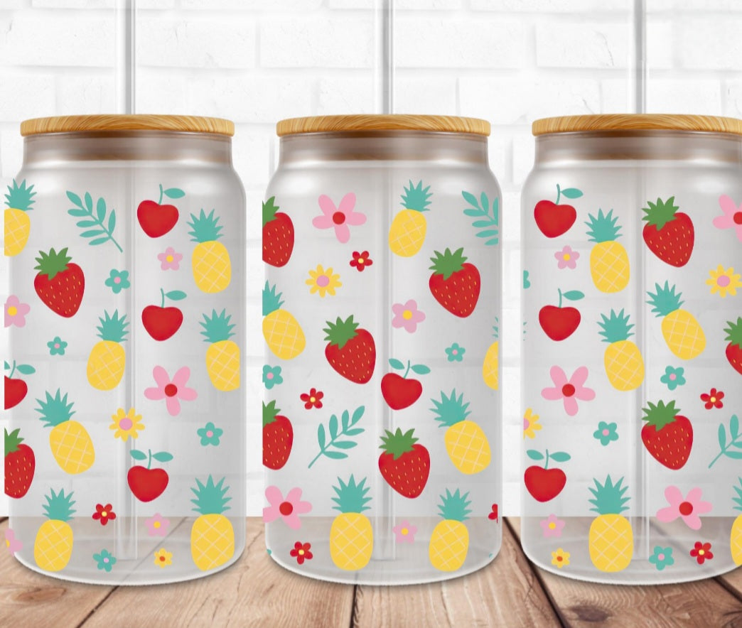 Summer Fruit - 16oz Glass Tumbler w/ Straw